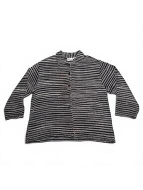 Tantrums 2X Striped Button-Up Cotton Rayon Blend Sweater